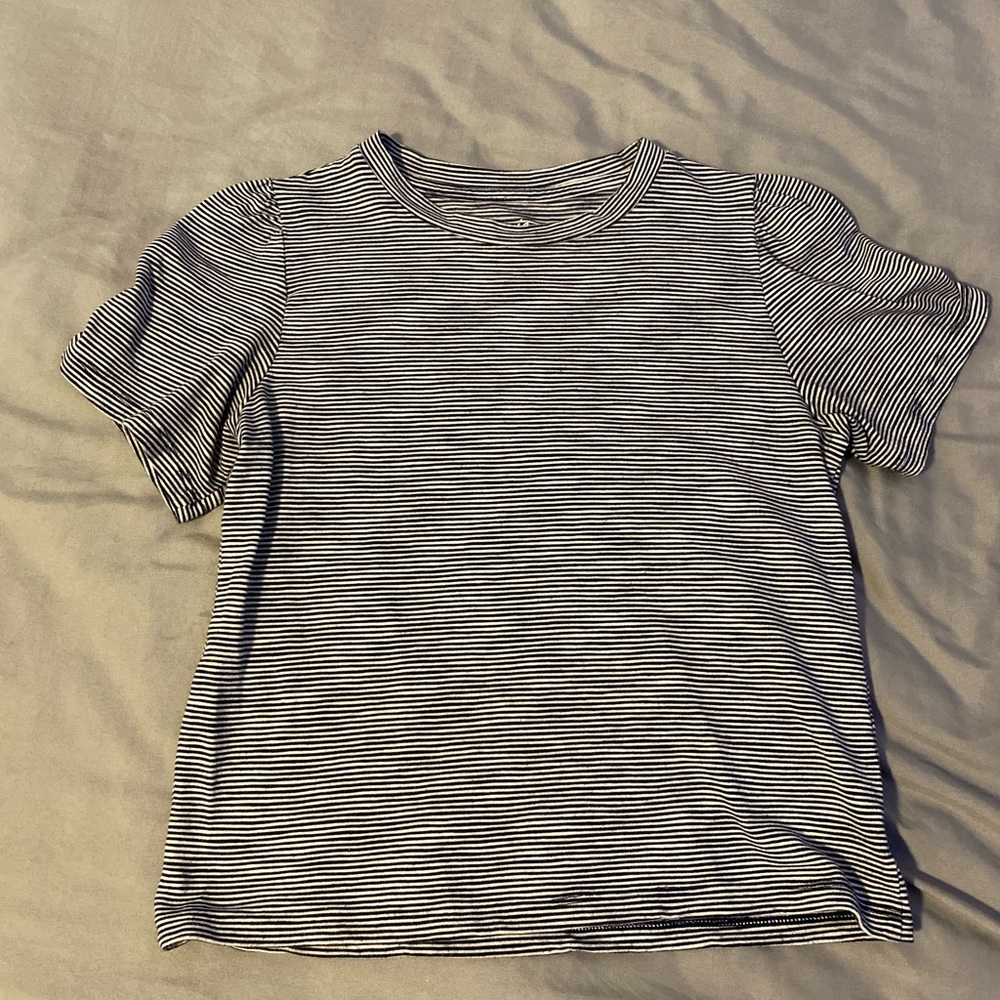 Aerie American Eagle Striped Cropped T Shirt